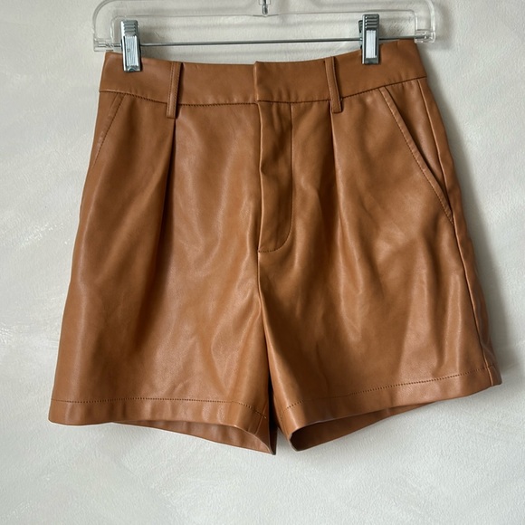 7 For All Mankind Pants - 7 For All Mankind Faux Leather Shorts size XS brown camel pleather vegan